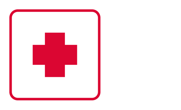 An outlined square contains an abstract icon of a tick cross that is usually related to the Red Cross, a humanitarian organization that provides emergency assistance, and disaster relief around the world. The symbol is often related to emergencies and medicine. In this context, it illustrates the Medical Emergencies category of the emergency guidelines.