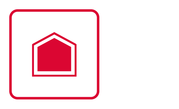 An outlined square contains a square with a triangle on the top. It makes reference to a shelter to illustrate the procedures of shelter-in-place as part of the 