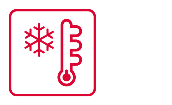 An outlined square contains abstract icons of a thermometer that marks temperature to the lowest capacity and a snowflake. It connotes low temperature and snow falling to illustrate this type of Weather Emergency.