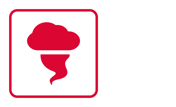 An outlined square contains abstract icons of a cloud and a tornado. It connotes a tornado emergency to illustrate this type of Weather Emergency.