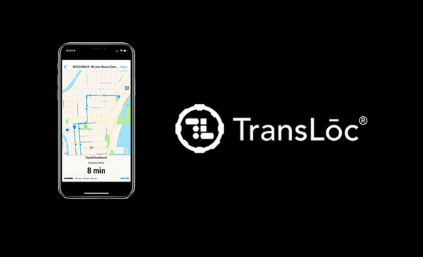 TransLoc app logo and a screenshot of the app