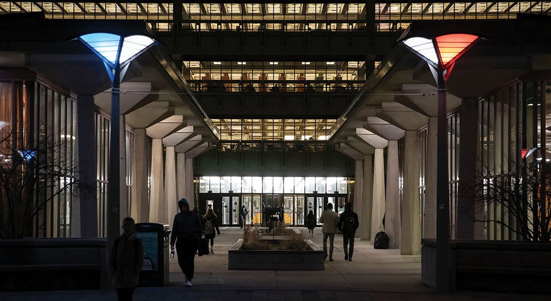 An image of campus at night