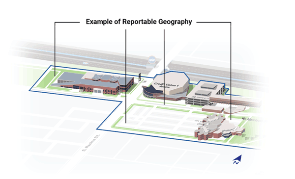 An example of Clery Reportable Geography on east campus