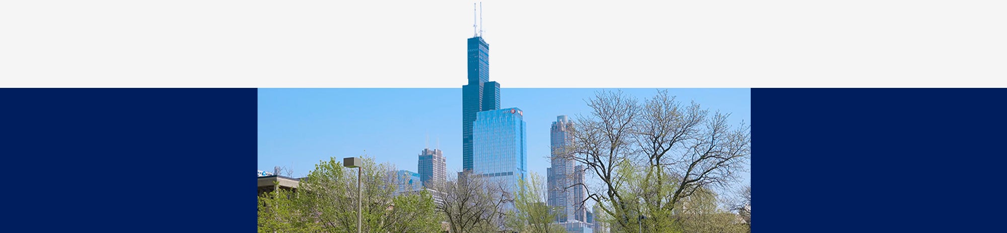 Campus shot with Chicago skyline in the background