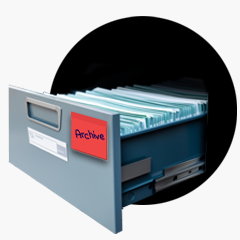 A file drawer with several archive folders inside